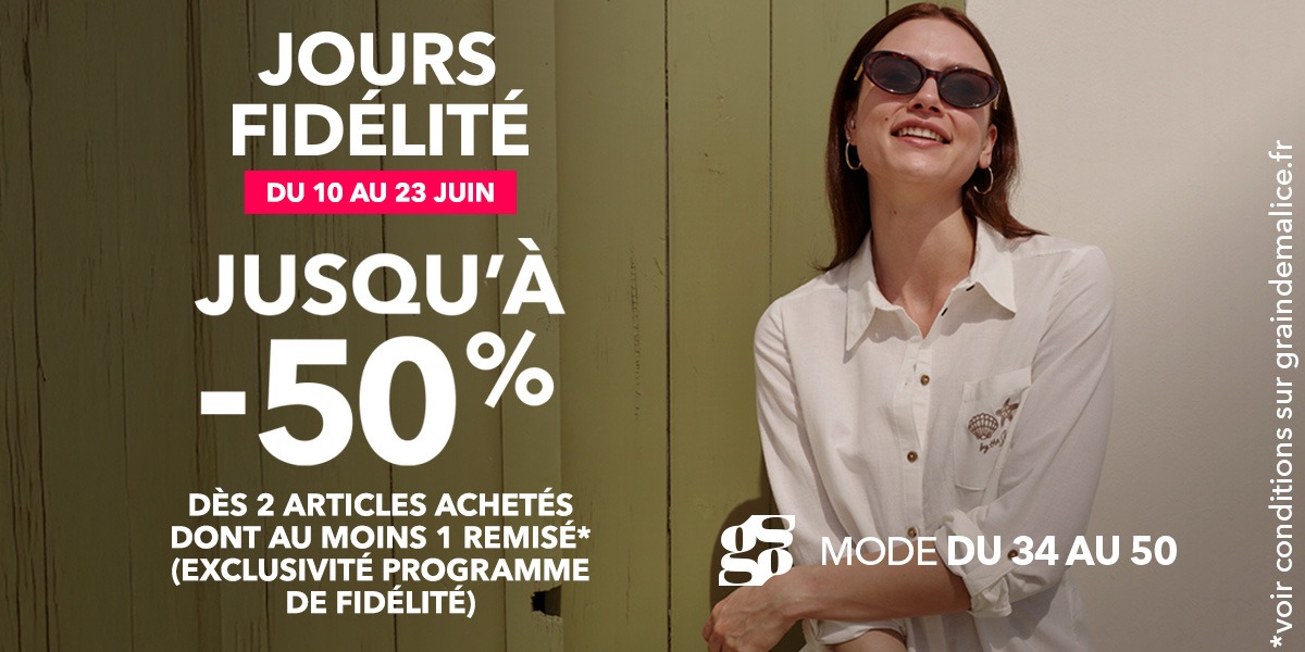 50% dès 2 articles achetés dont au moins 1 remisé*